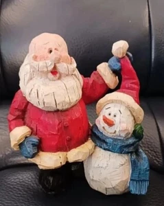 Weihnachtsmann und Schneemann, Resin, sieht aus wie Holz Figur, Weihnachten, Feiertage - Bild 1 von 13