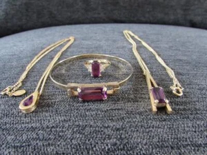 4 Pc Vintage Avon Amethyst Jewelry Set - Cuff Bracelet, Ring, 2 Necklaces (EUC) - Picture 1 of 1