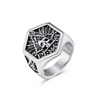 Vintage Hexagon Masonic Skull Ag Ring Stainless Steel God Eye Freemason Ring