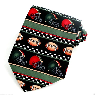 Men's Football Necktie Coach Team Helmet Sports Fan Striped Black Neck Tie  - Image 1 of 3
