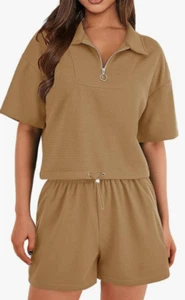 NEW BTFBM Women's Waffle Knit Short Sleeve Lounge Set 2 Piece Outfit Size XL - Picture 1 of 1