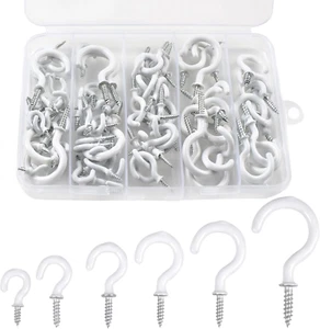90 Pcs White Ceiling Hooks Kit, 6 Sizes Vinyl Coated Screw-In Plant, Kitchen, Cu - Picture 1 of 12
