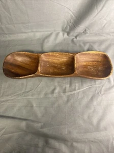 Vassoio vanità ricambio portagioie vintage in legno massello duro tre scomparti - Foto 1 di 9