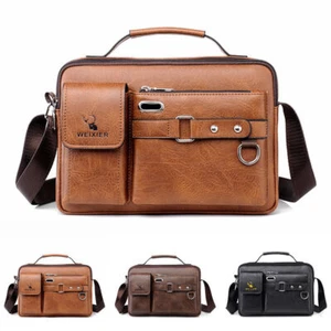 Men Messenger Leather Handbag Crossbody Bag Shoulder Briefcase Laptop Business~ - Picture 1 of 13