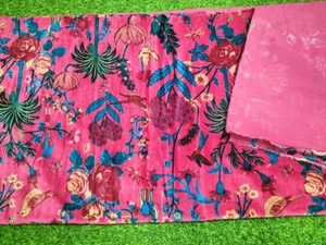 Pink Soft Velvet Floral Print Fabric Indian Dress Sewing Upholstery Fabric BY YD - Picture 1 of 7