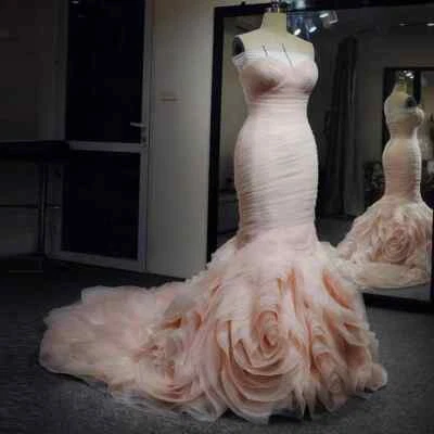 Fairy Pink 3D Flower Wedding Dresses Long Women Lace Up Back Marriage Princess - Image 1 of 4