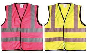GILET DI SICUREZZA HI VIZ BAMBINI RAGAZZI RAGAZZE ROSA FLUORESCENTE GIALLO OUTDOOR GILET - Foto 1 di 14