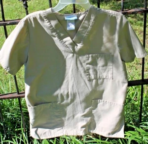 SB Light Tan V Neck Pullover SCRUB Top, Size S FREE SHIPPING! - Picture 1 of 4