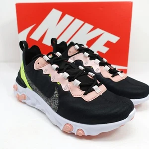 Women's Nike React Element 55 PRM Black Pink Sneakers CD6964 002 New - Picture 1 of 9