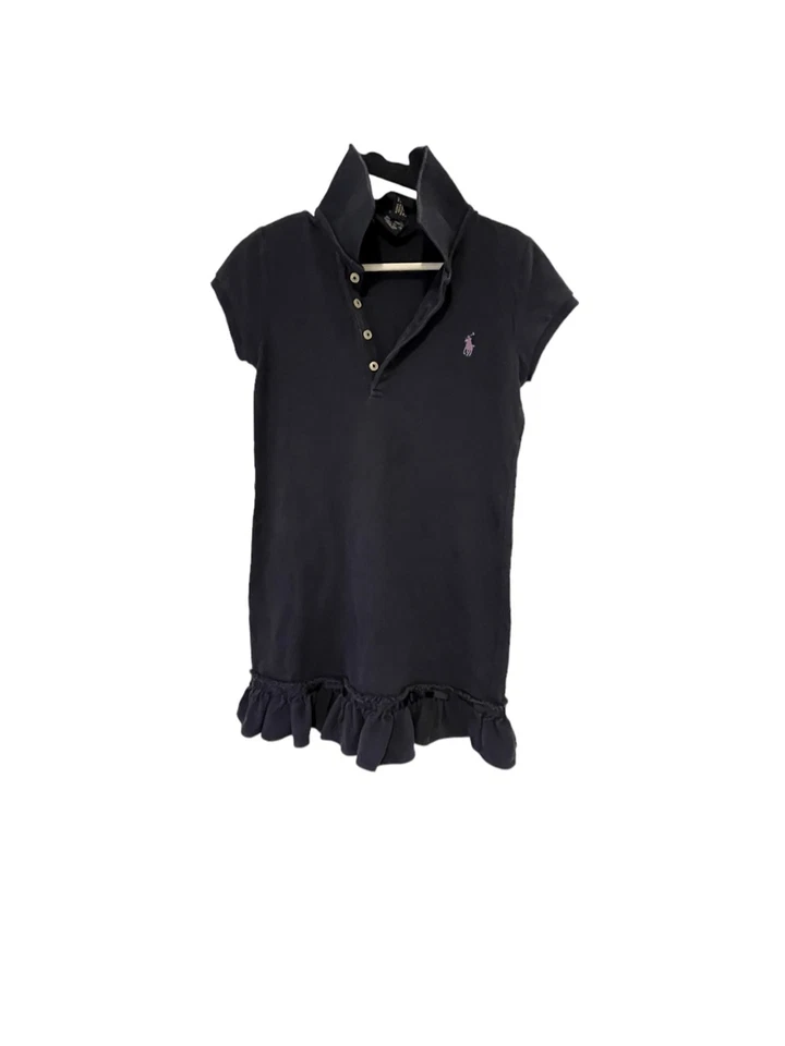 Ralph Lauren Girls Ruffle Dress - Size 6, Navy Blue, 100% Cotton, Purple Horse - Image 1 of 4