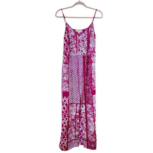 Maxi abito donna MICHAEL MICHAEL KORS taglia S rosa caldo fantasia bianco spacco alto
