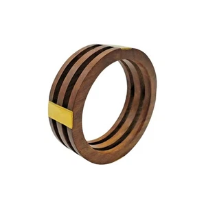 Brazalete de madera gruesa vintage con incrustaciones de latón marrón en capas - Imagen 1 de 2