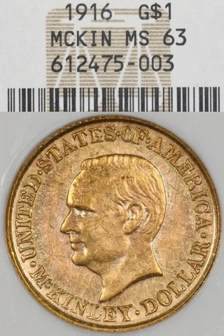 1916 G$1 NGC MS63 McKinley Gold Commemretive Dollar Toned Cover