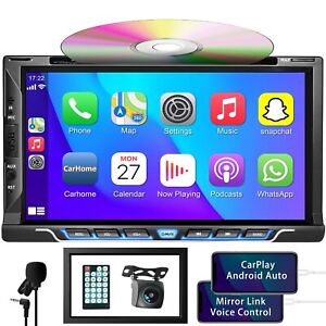 Double 2 Din 7" Touch Screen Car Stereo DVD CD Player Apple Carplay Android Auto