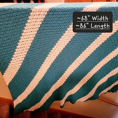 Vintage Handmade Crochet Twin 86x68 Afghan Blanket  - Image 1 of 4