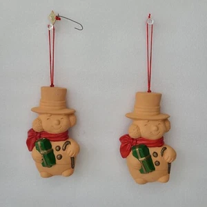 Lot of 2 Vintage Schmid Christmas Ornament Rare 1982 Snowman Terracotta Clay - Picture 1 of 16