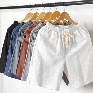 Men Cotton Linen Shorts Elastic Waist Drawstring Summer Loose Casual Pants Beach - Picture 1 of 7