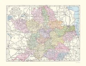 Historic Map - Meath County Ireland - Bartholomew 1882 - 23 x 29.76 - Picture 1 of 20