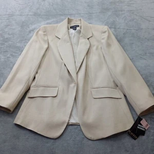 Stanley Blacker Blazer Womens Jacket Sz 14W Herringbone Beige Office Work Casual - Picture 1 of 15