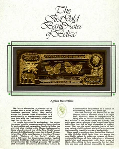 22kt Gold $10 Belize UNC 1981 Banknote- Agrias Butterflies - RARE - Picture 1 of 1