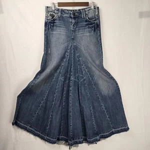Maxi Falda Jeans Vintage Única Industrial Algodón Denim Acampanada Boho Hippy Talla 3 - Imagen 1 de 7
