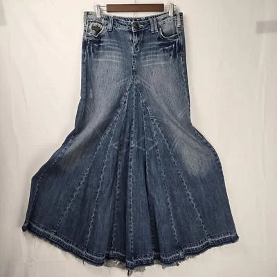 Maxi Falda Jeans Vintage Única Industrial Algodón Denim Acampanada Boho Hippy Talla 3 Foto 1 de 4