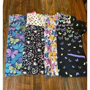 ScrubStar & GT Performance Scrub Tops Bundle of 4 Butterflies Hearts Size M - Picture 1 of 11