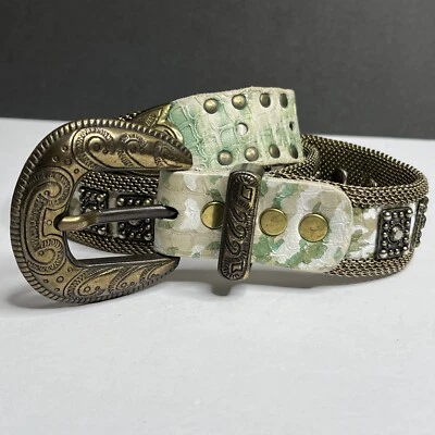 "Cinturón de malla Usmeco Paris Link vintage para mujer verde camuflaje talla 30""" Foto 1 de 4