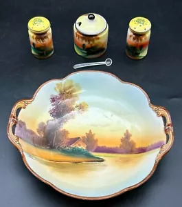 Antique Noritake Bowl/Salt/Pepper/Mustard Pot Set - Picture 1 of 9