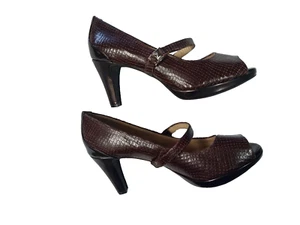 Alex Marie peep toe brown pumps size 8.5 leather/manmade upper brown with strap - Picture 1 of 6