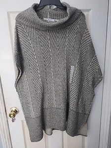 Eight Eight Eight 100% Cotton Black Gray Cowl Neck Poncho Sweater Sz 2xl - Picture 1 of 7