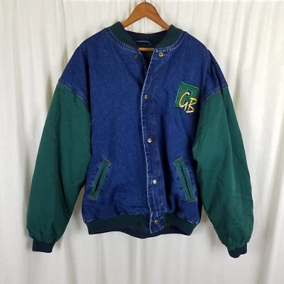 Chaqueta de bombardero de lona vaquera Green Bay Packers para hombre XL vintage MV Sport años 90 Foto 1 de 4
