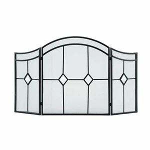 Pleasant Hearth Arched Diamond 3-Panel Fireplace Screen, Espresso Powder Coated - Picture 1 of 3