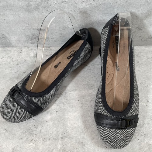 Scarpe comode Clarks Kinzie ballerine flat donna 6 5 nero grigio tweed come nuove