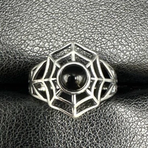 New Condition Sterling Silver Onyx Spiderweb Ring 925 Size 7 - Picture 1 of 6