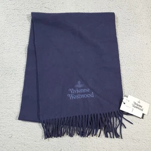 Sciarpa donna Vivienne Westwood blu ricamata agnello lana frange invernale casual - Foto 1 di 12