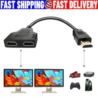 4K HDMI Cable Adapter Male To Dual Female 2.0 Converter 1 in 2 out Splitter lot - Image 1 of 4