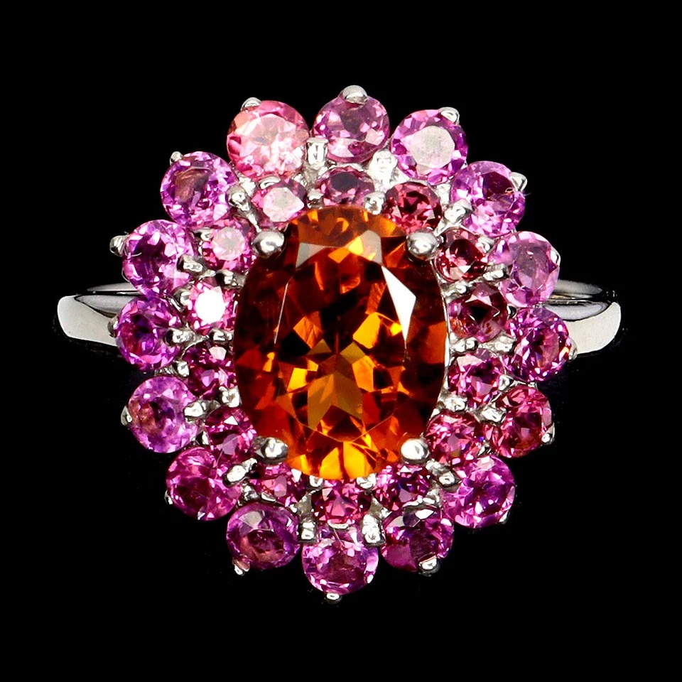 Black Friday Sterling Silver Ring Oval Citrine 9x7mm Rhodolite Garnet Gemstone 8 - Image 1 of 1