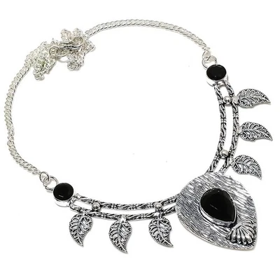 Nero Spinello Gemma Artigianale Argento Sterling 925 Gioielli In Collana 45.7cm - Immagine 1 di 4