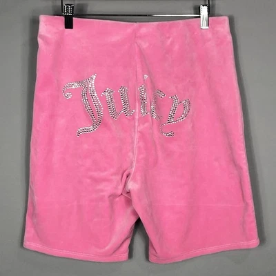 Juicy Couture OG Bling Velour Biker Shorts XL Pink Elastic Waist Rhinestone Logo - Image 1 of 4