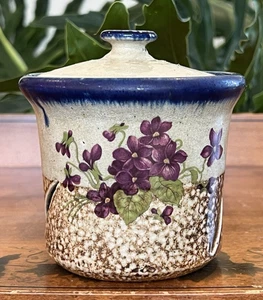 Monroe Salt Works Small Violets Crock Canister w/ Side Slits Garlic Jar/ Lid - Picture 1 of 6
