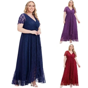 Damas Verano Vacaciones Encaje Cuello en V Vestido Mujeres Fiesta Baile de graduación Maxi Vestidos TALLA GRANDE - Imagen 1 de 17