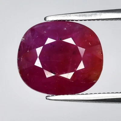 💎 4.18ct 10x8.7mm Cushion Natural Purplish Red Ruby - Unheated, Africa Gemstone - Image 1 of 4