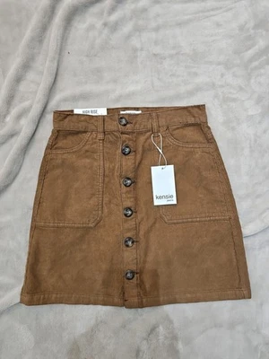 Falda Kensie Jeans Marrón Pana Abotonada Para Mujer Talla 2/26 Informal Foto 1 de 4