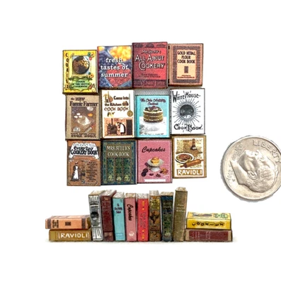 1:24 Scale 12 Pc KITCHEN COOKBOOKS Miniature Books Prop Faux Fill a Bookshelf - Image 1 of 4