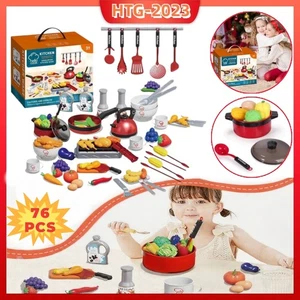 Kinder 76-teilig Küche Lebensmittel Kochutensilien Töpfe Pfannen Zubehör Spielzeug Spielen Set - Bild 1 von 7