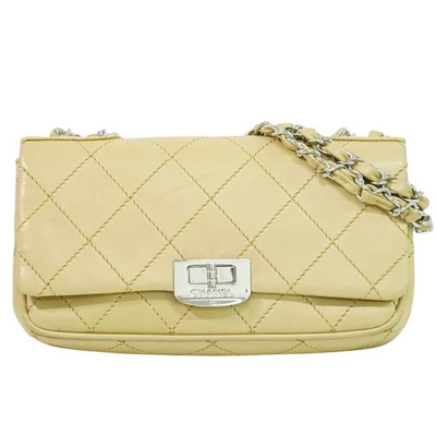Bolso de Hombro Chanel 2.55 Wild Stitch Cuero Cadena Beige Plata Foto 1 de 4