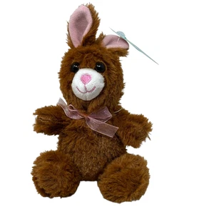 TOMS TOY Brown Mini Bunny Rabbit Easter 7" Plush Pink Nose Ears NWT Small Hands - Picture 1 of 5