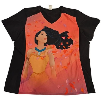Disney Tooniforms Pocahontas Scrub Top Women's 2XL Black V-Neck Short Sleeve - Image 1 of 4