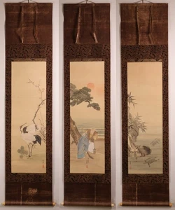 Japanische hängende Schriftrolle handbemalt KAKEJIKU 3 Stck. von Yokoyama Seiki späte Edo-Ära - Bild 1 von 20